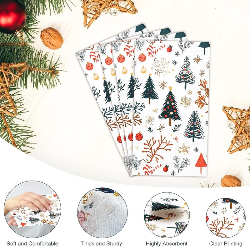 Tbsone 100-Pack Christmas Paper Napkins Disposable: Guest Dinner Hand Towels, Xmas Trees Design for Table Decor, Bathroom, Home, Kitchen, Holiday, Cocktail Party - Image 3